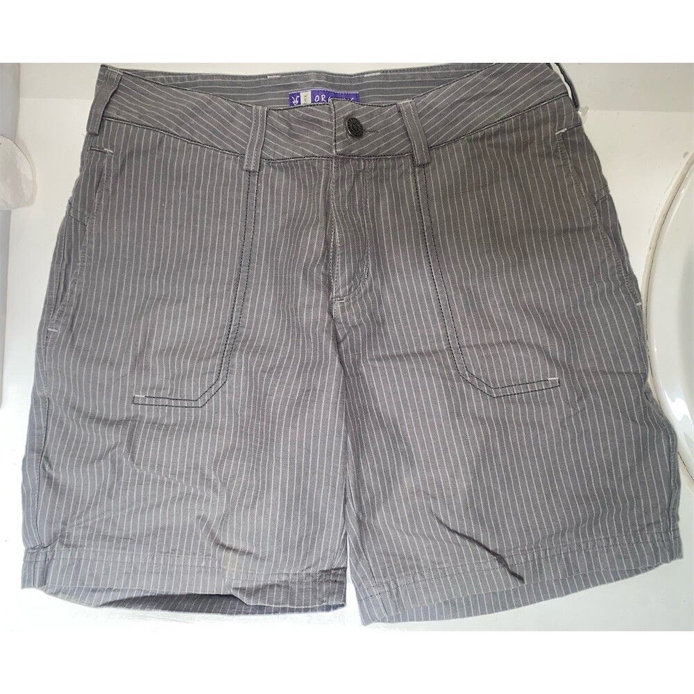 Ibex Chino Shorts Womens Size 4 Gray Pinstripe Stretch Casual Flat Front
